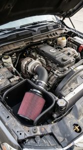 Cold air intake installed on a Dodge Ram 2500 Cummins diesel engine