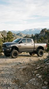 Lifted Dodge Ram 2500 diesel truck with aftermarket suspension kit